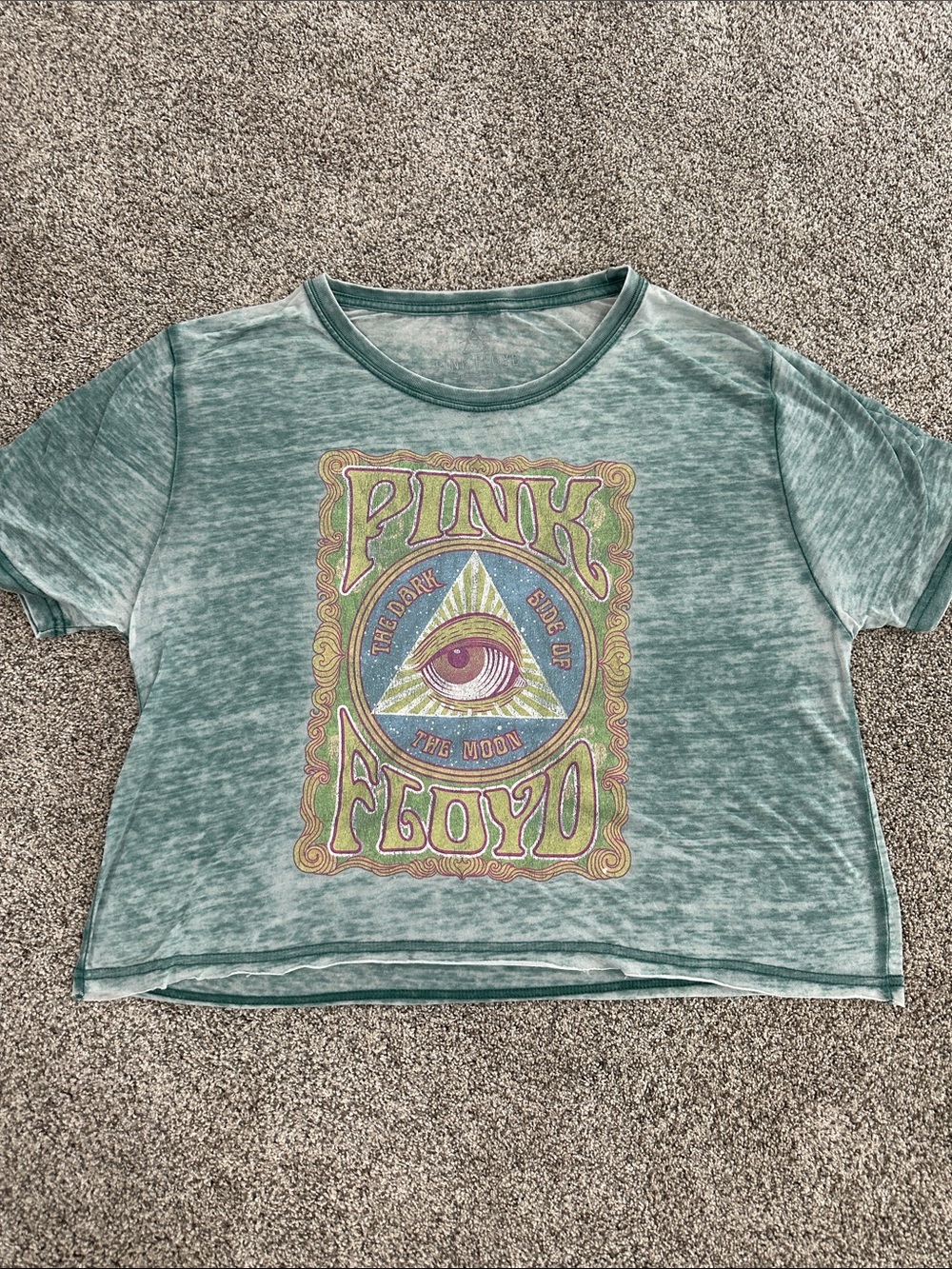 Pink Floyd Washed Teal Green Band Graphic Tee, cropped, boho